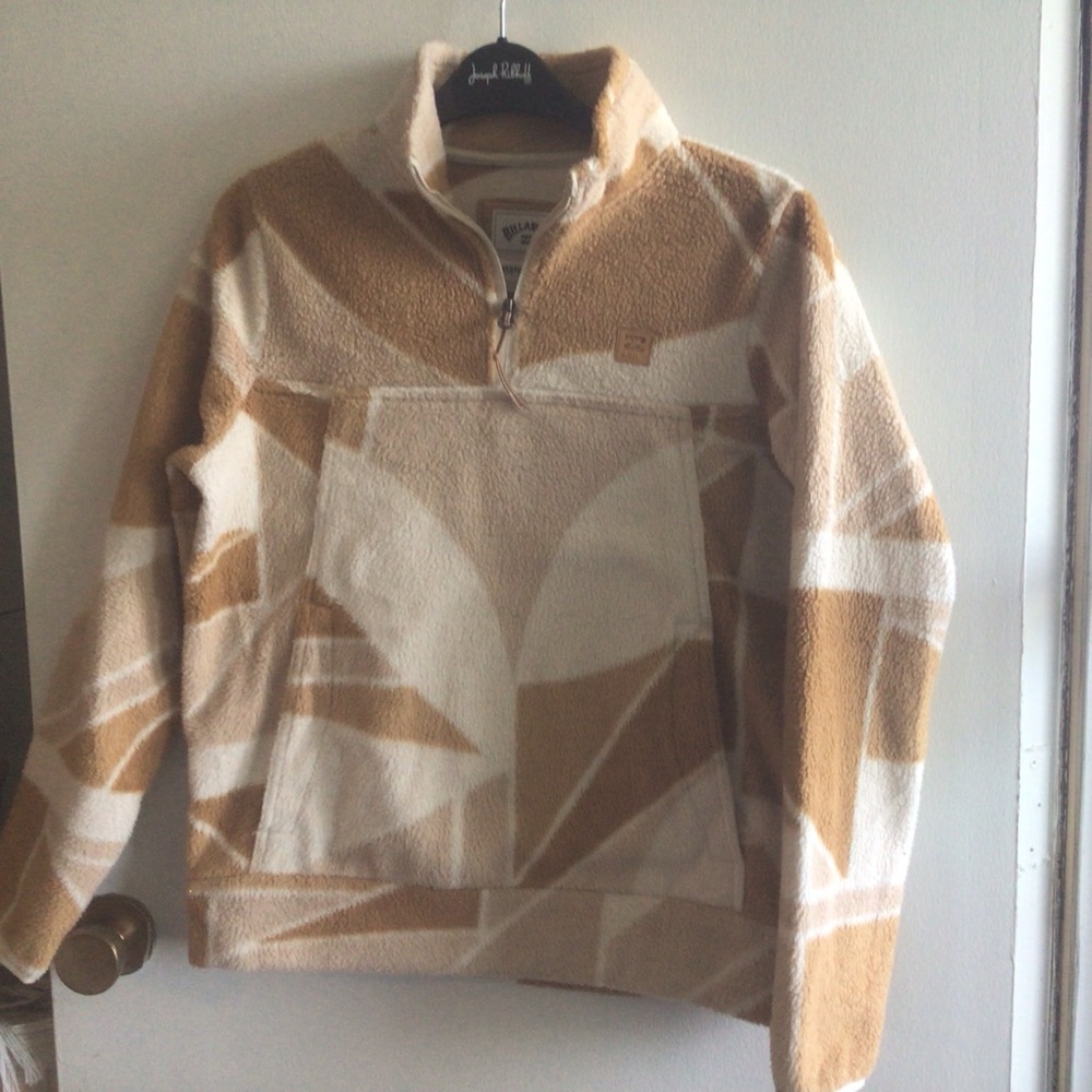 Billabong Cream and Brown Zip Up Sweater with Geometric Design